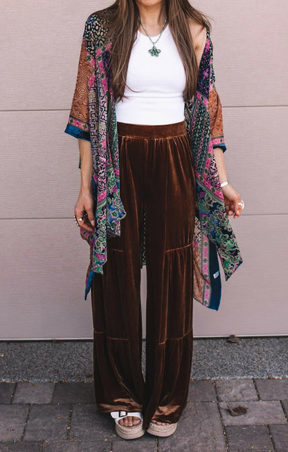 Brooke Velvet Ruffle Hem Wide Leg Pants