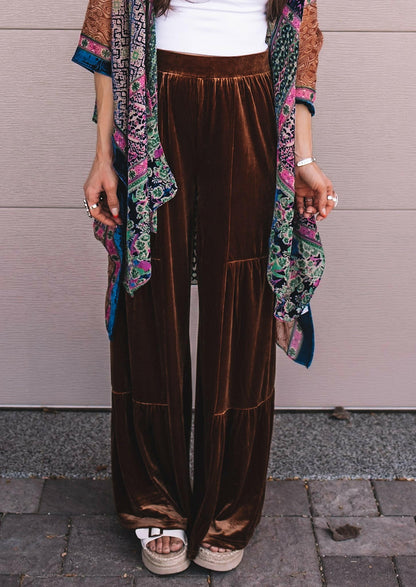 Brooke Velvet Ruffle Hem Wide Leg Pants