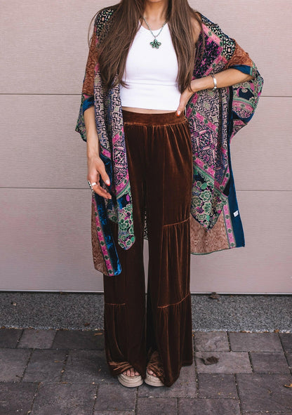 Brooke Velvet Ruffle Hem Wide Leg Pants