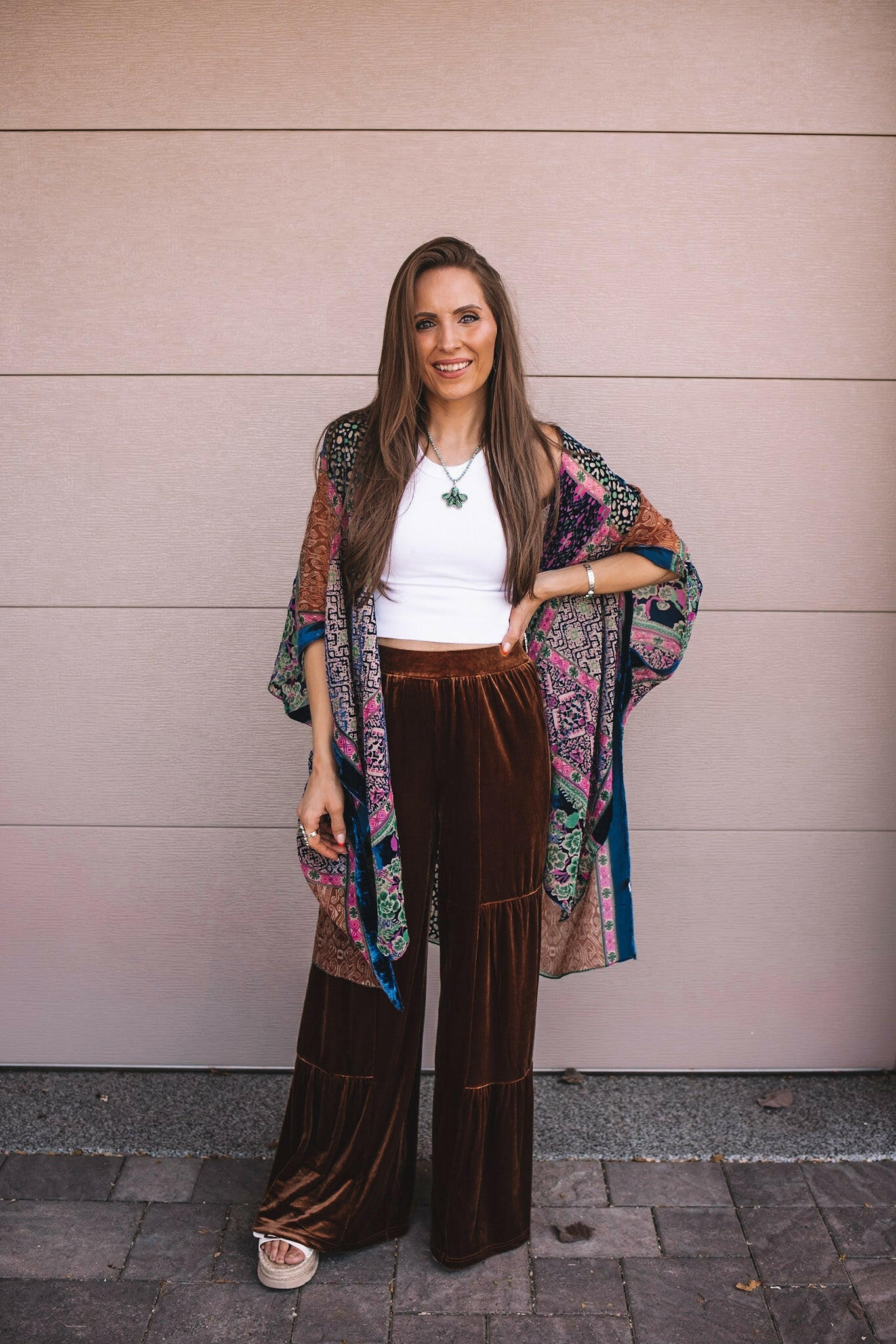 Brooke Velvet Ruffle Hem Wide Leg Pants