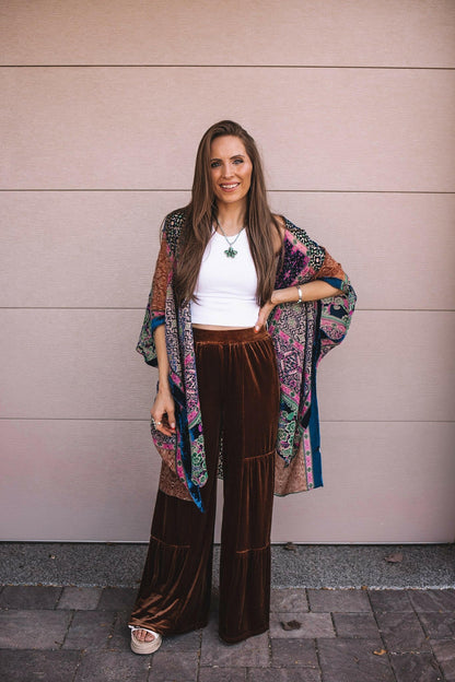 Brooke Velvet Ruffle Hem Wide Leg Pants