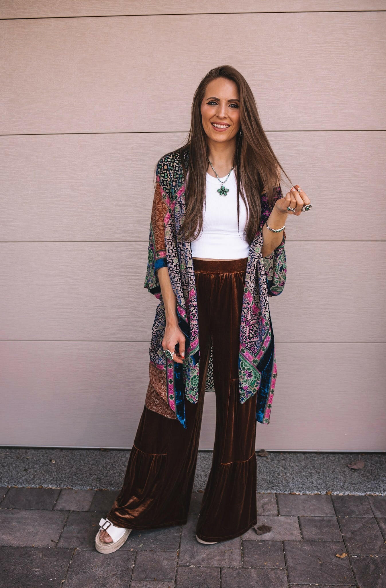 Brooke Velvet Ruffle Hem Wide Leg Pants
