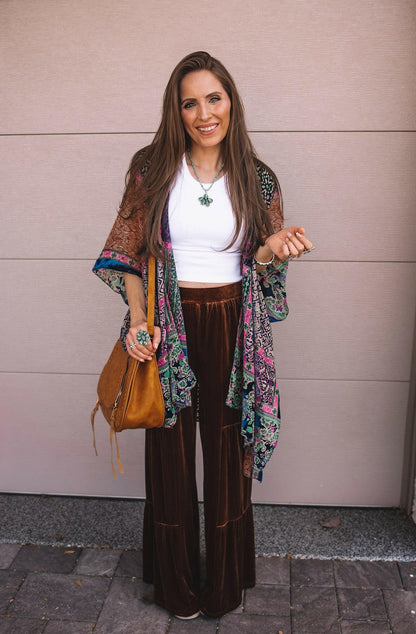 Brooke Velvet Ruffle Hem Wide Leg Pants