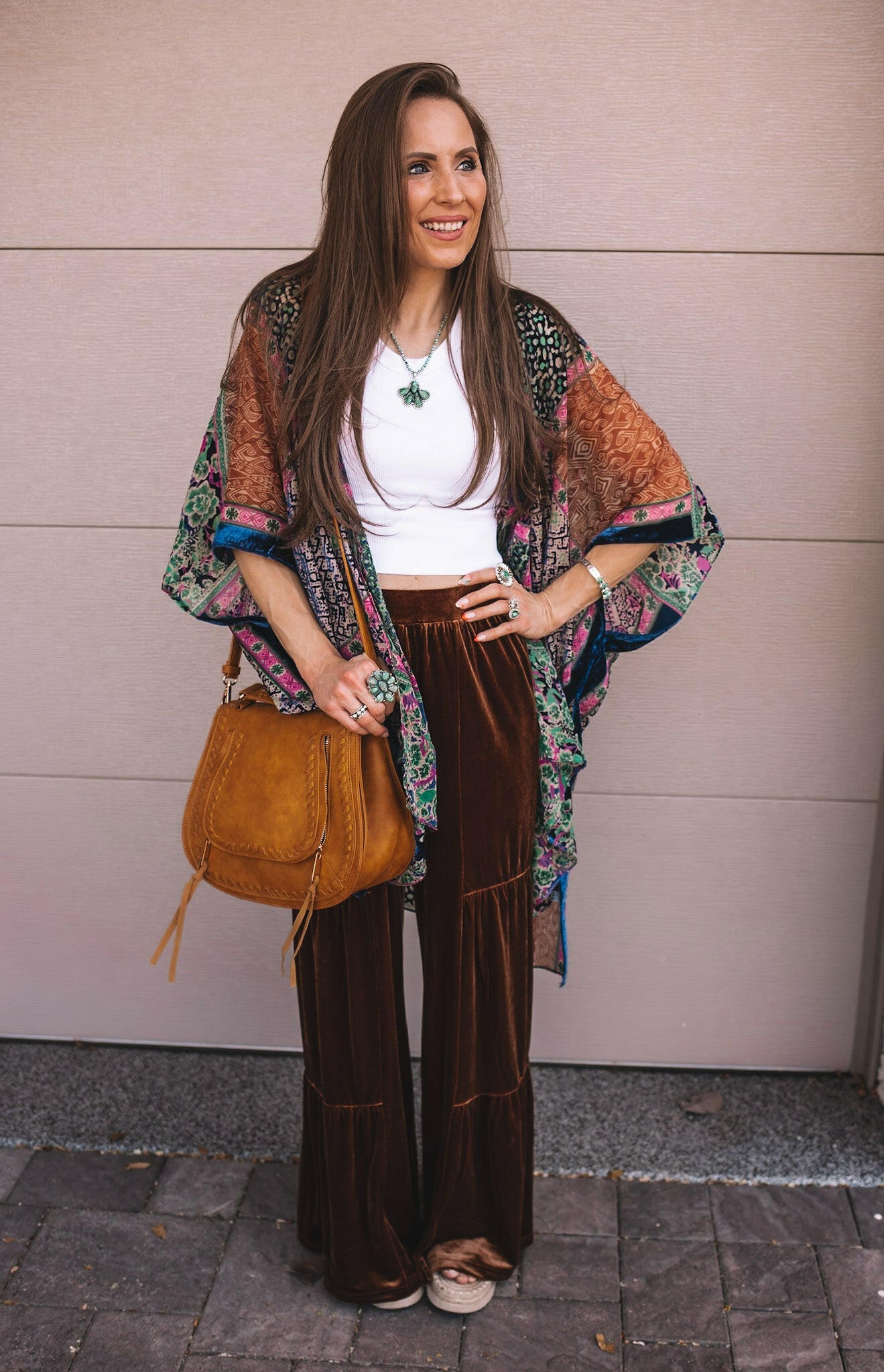 Brooke Velvet Ruffle Hem Wide Leg Pants