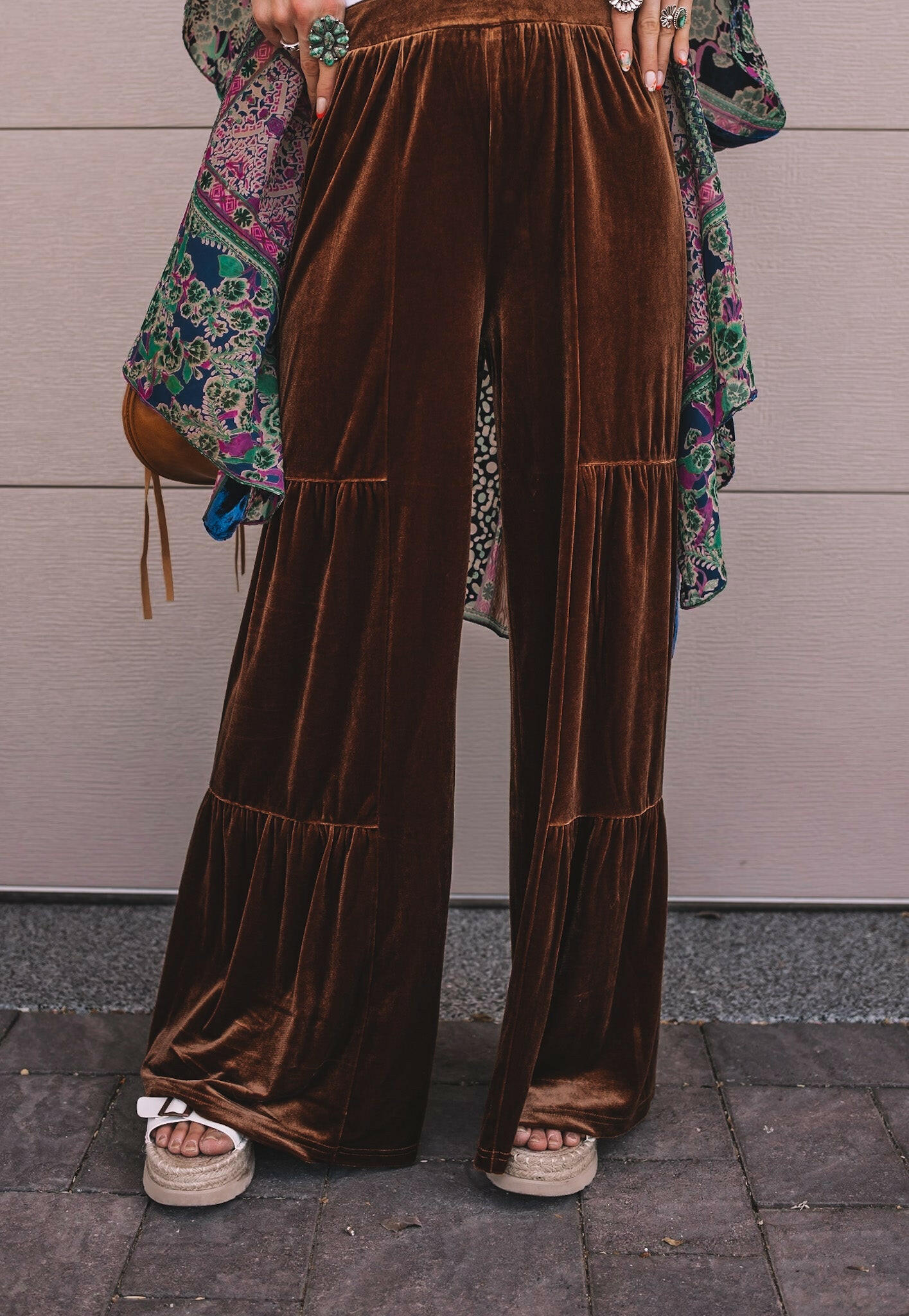 Brooke Velvet Ruffle Hem Wide Leg Pants