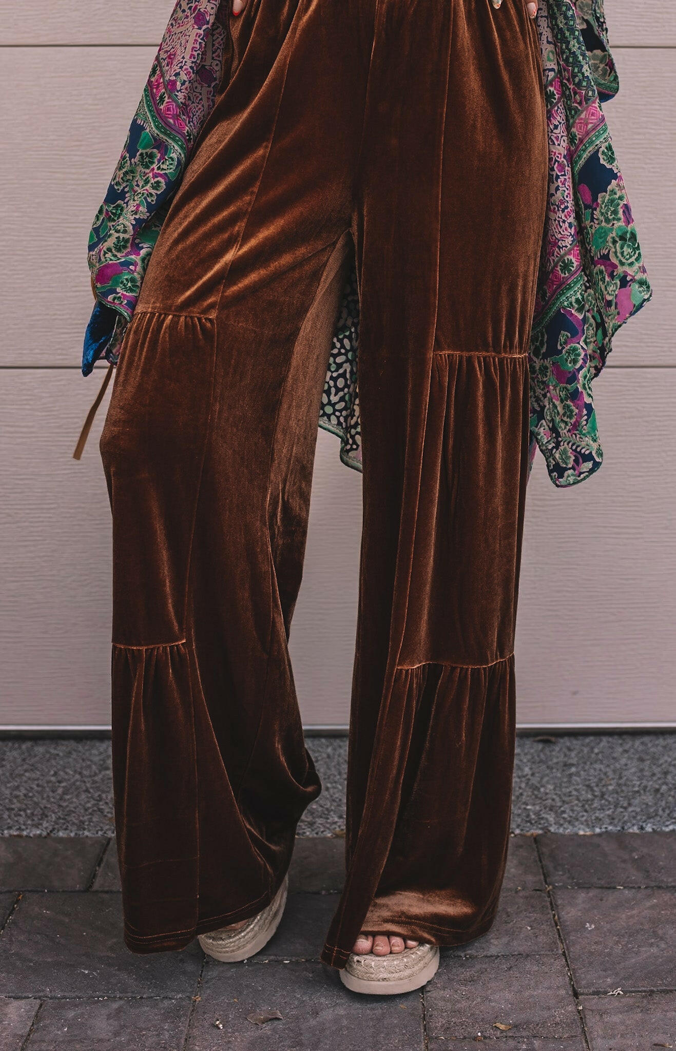 Brooke Velvet Ruffle Hem Wide Leg Pants