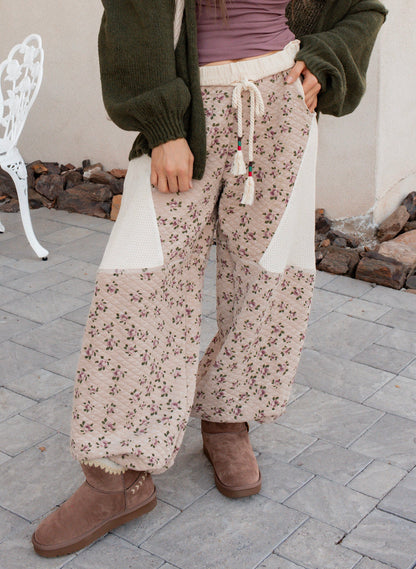 POL Double Gauze Patchwork Quilted Print Knit Pants