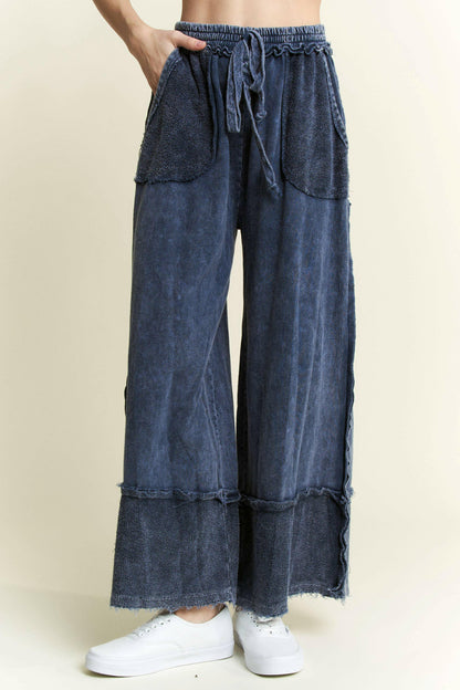 J.HER Mineral Wash Wide Pants with Raw Hem Frayed Details