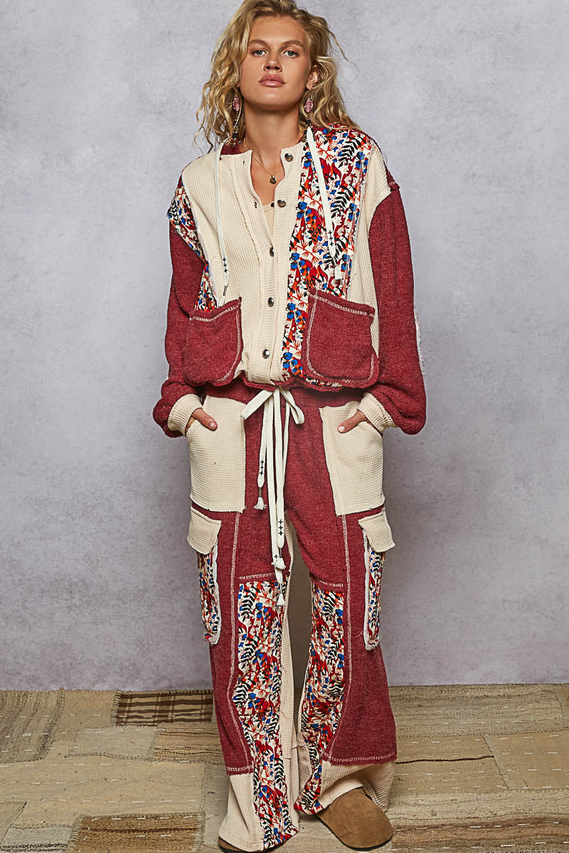 POL Quilted Floral Patch Pants