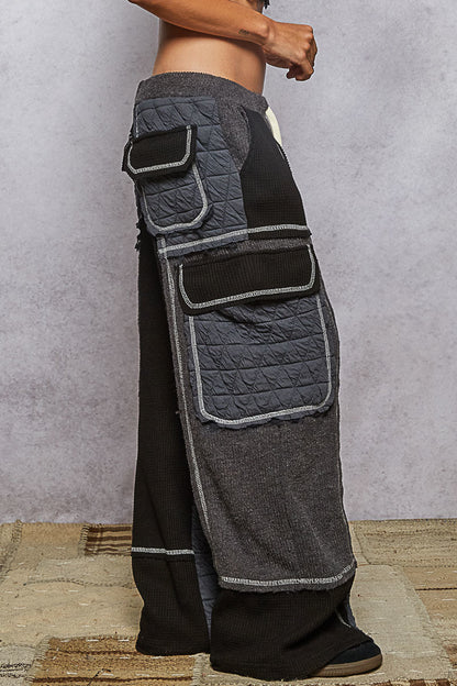 POL Patchwork Quilted Cargo Joggers