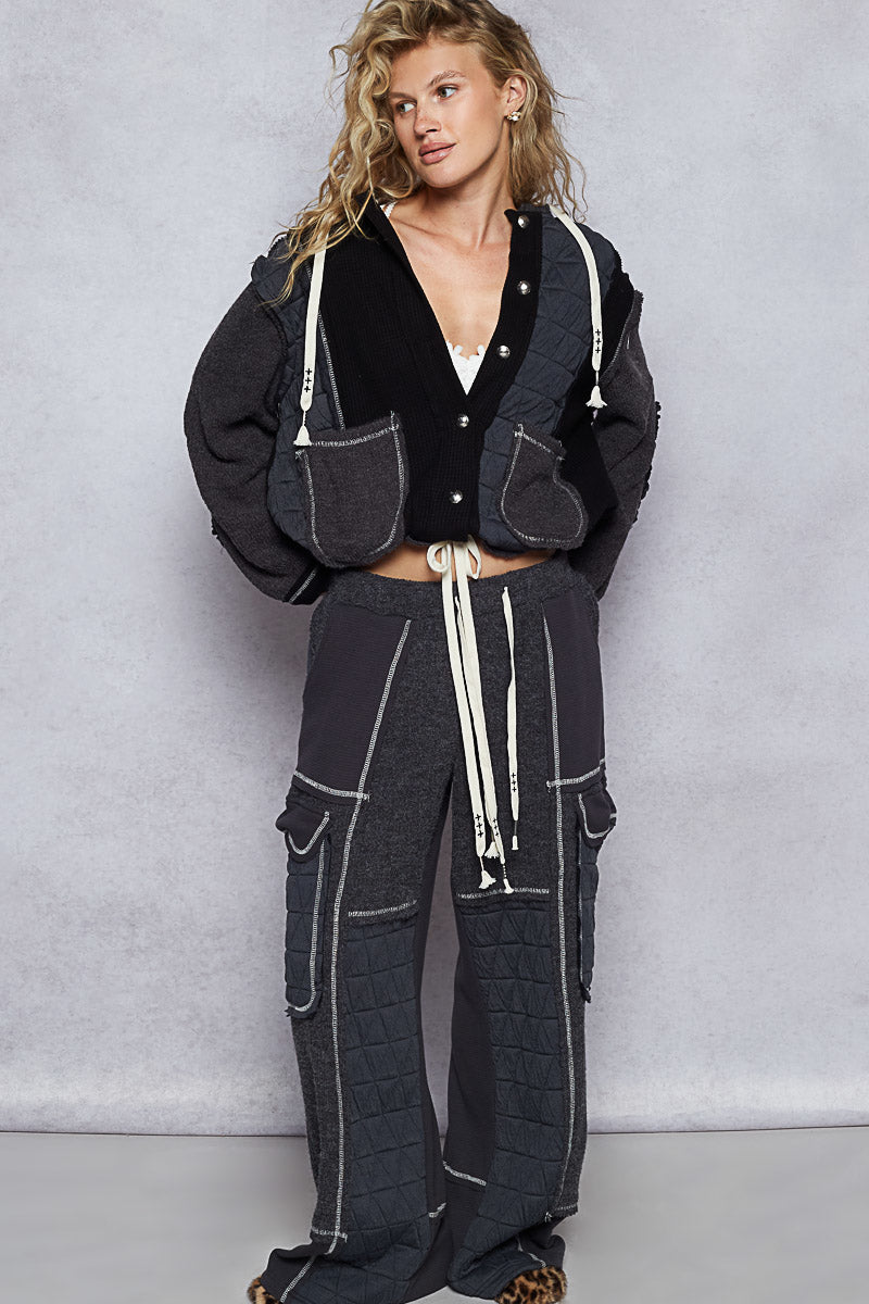 POL Patchwork Quilted Cargo Joggers