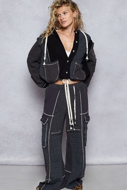 POL Patchwork Quilted Cargo Joggers