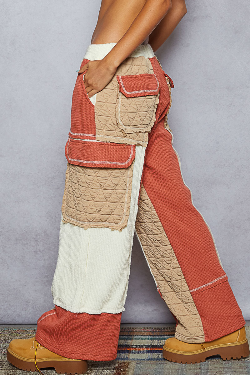 POL Patchwork Quilted Cargo Joggers