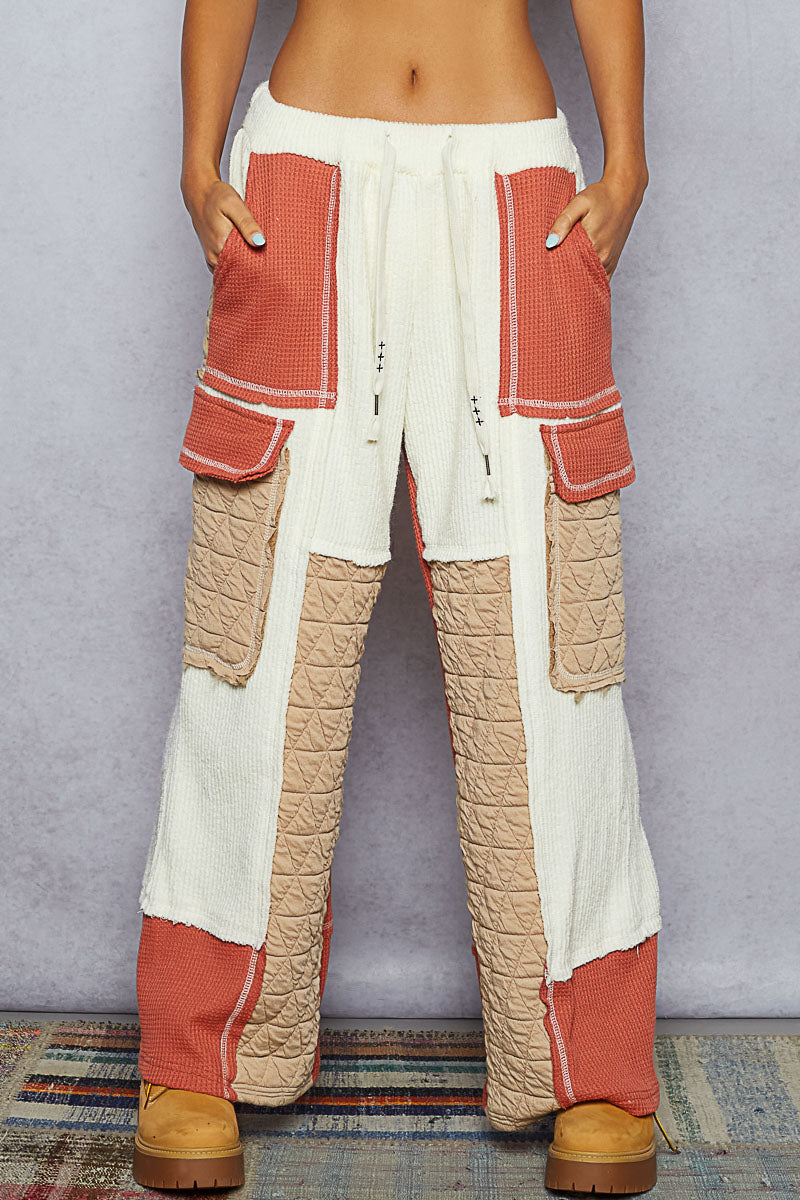 POL Patchwork Quilted Cargo Joggers