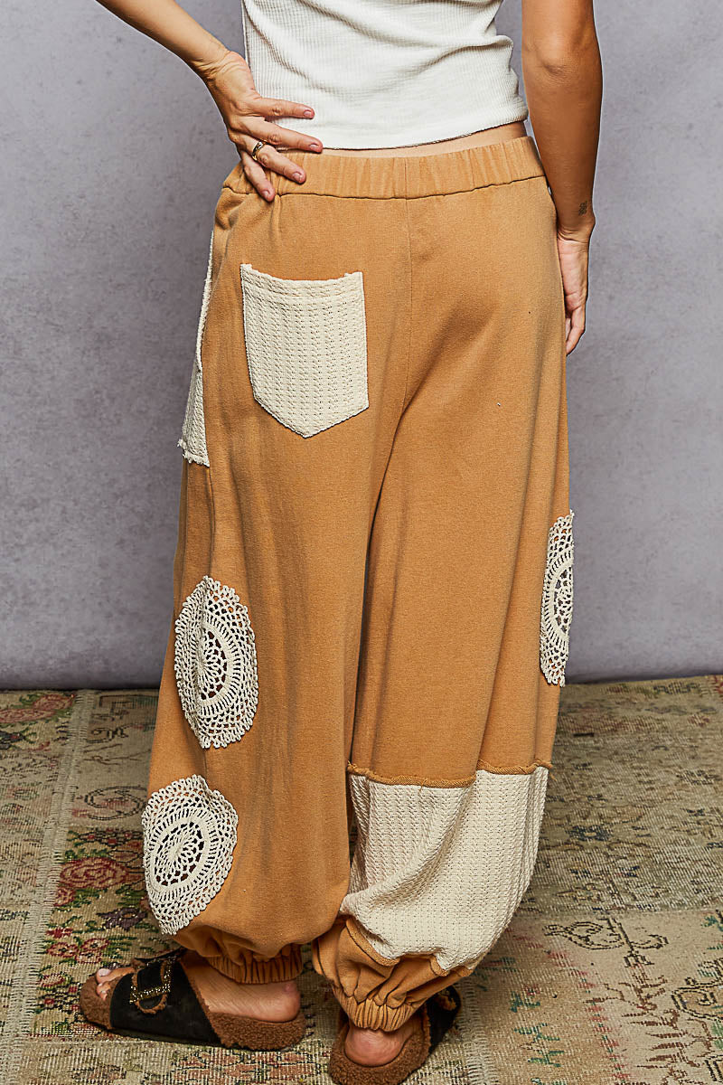 POL Boho Patchwork Crochet Pocket Pants