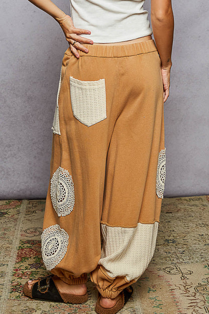POL Boho Patchwork Crochet Pocket Pants