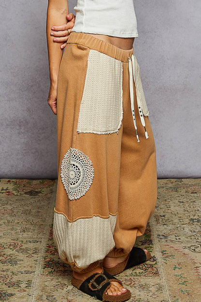 POL Boho Patchwork Crochet Pocket Pants