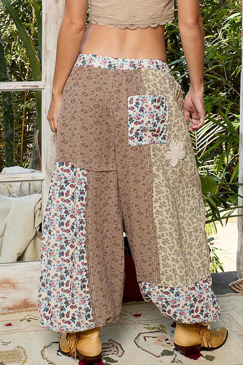 POL Boho Patchwork Crochet Wide-Leg Pants