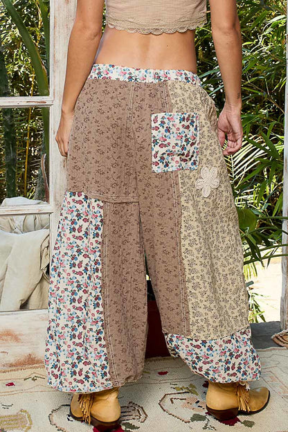 POL Boho Patchwork Crochet Wide-Leg Pants
