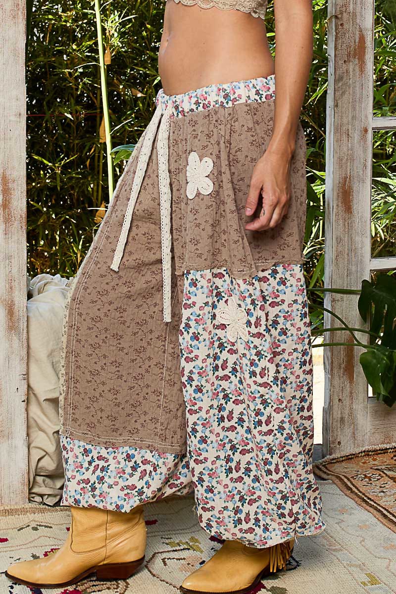 POL Boho Patchwork Crochet Wide-Leg Pants