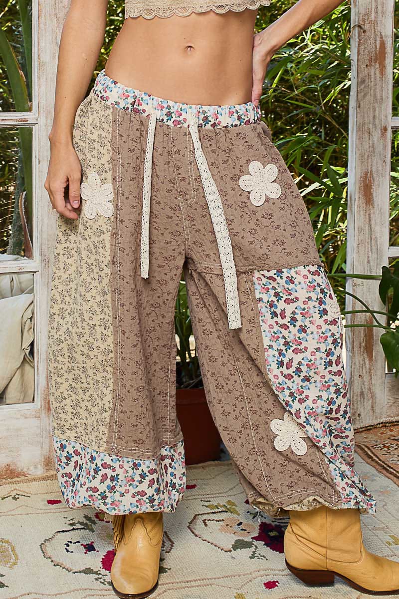 POL Boho Patchwork Crochet Wide-Leg Pants