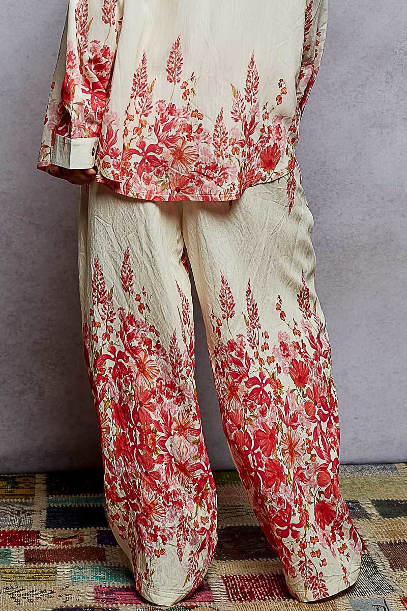 POL Floral Print Wide-Leg Pants