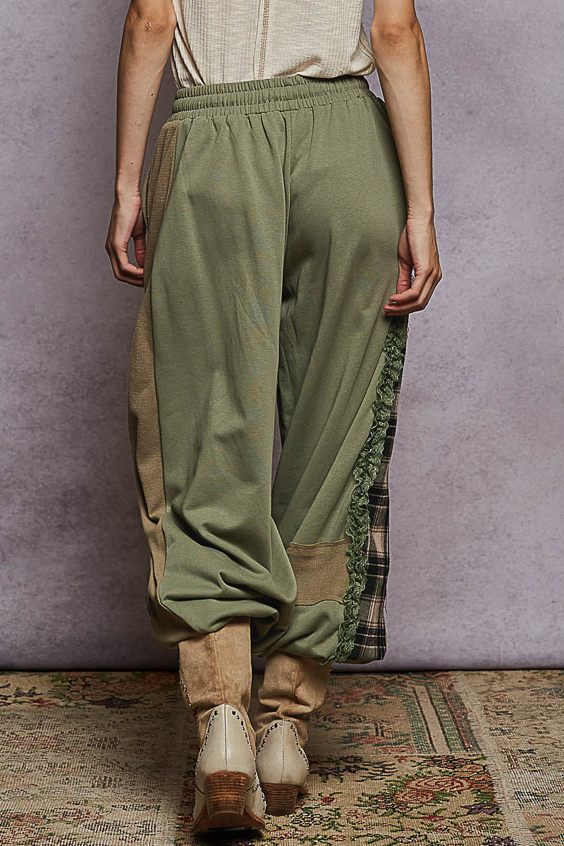 POL Plaid Contrast French Terry Jogger Pants