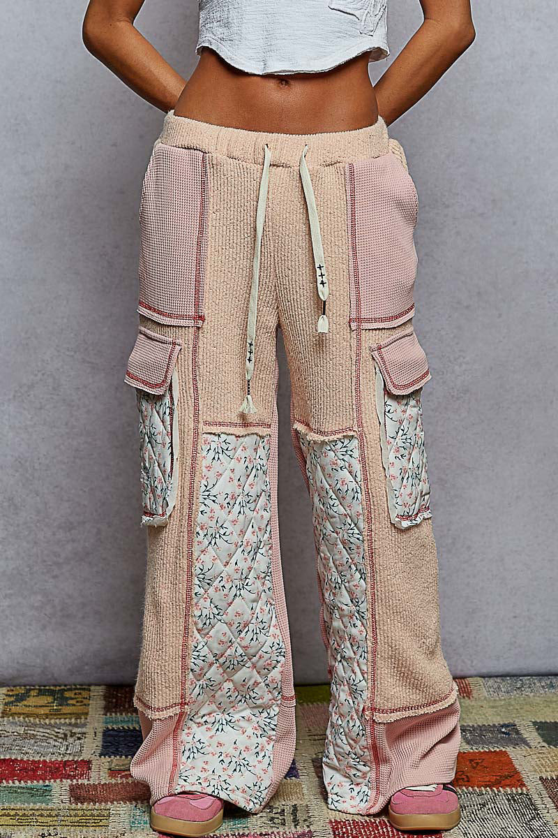 POL Quilted Floral Patch Pants