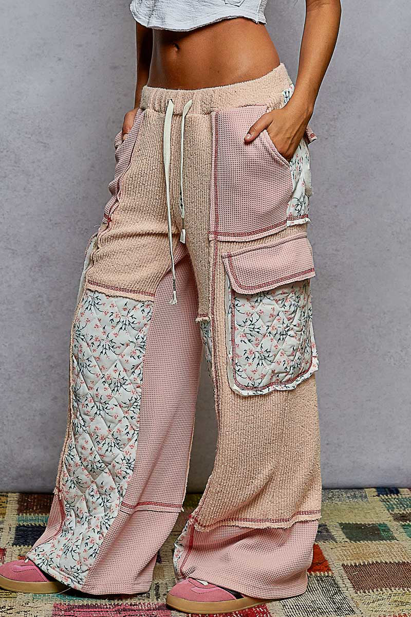 POL Quilted Floral Patch Pants