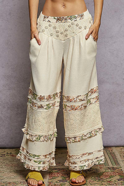 POL Wide-Leg Thermal Lace Pants