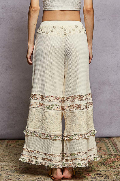 POL Wide-Leg Thermal Lace Pants