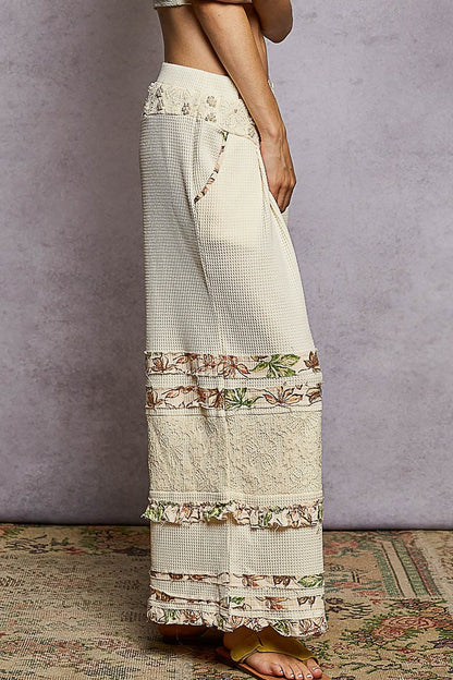 POL Wide-Leg Thermal Lace Pants