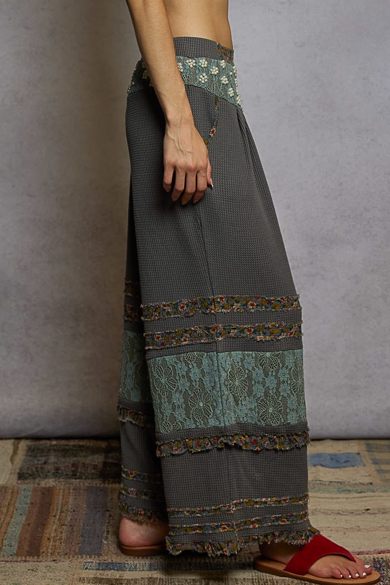 POL Wide-Leg Thermal Lace Pants