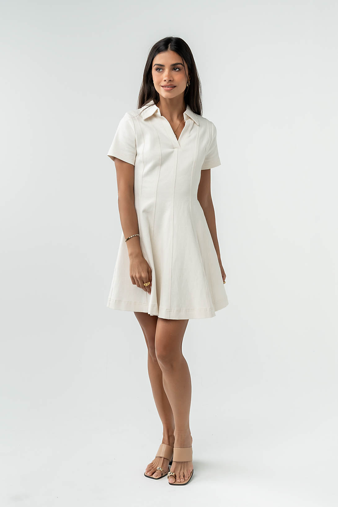 Carlie Denim Mini Dress in Cream