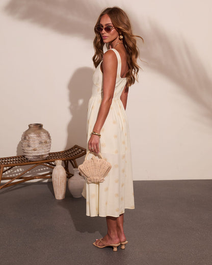 Coastal Days Seashell Print Linen Blend Midi Dress