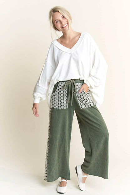 J.Her MineralWash Floral Daisy trim Pants