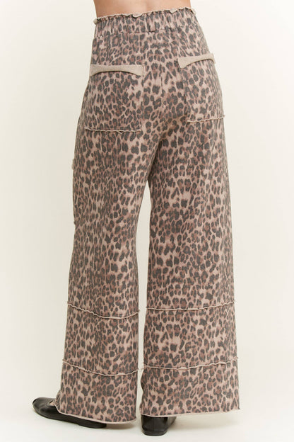 Mineral Washed Animal Leopard Wide Leg Pants
