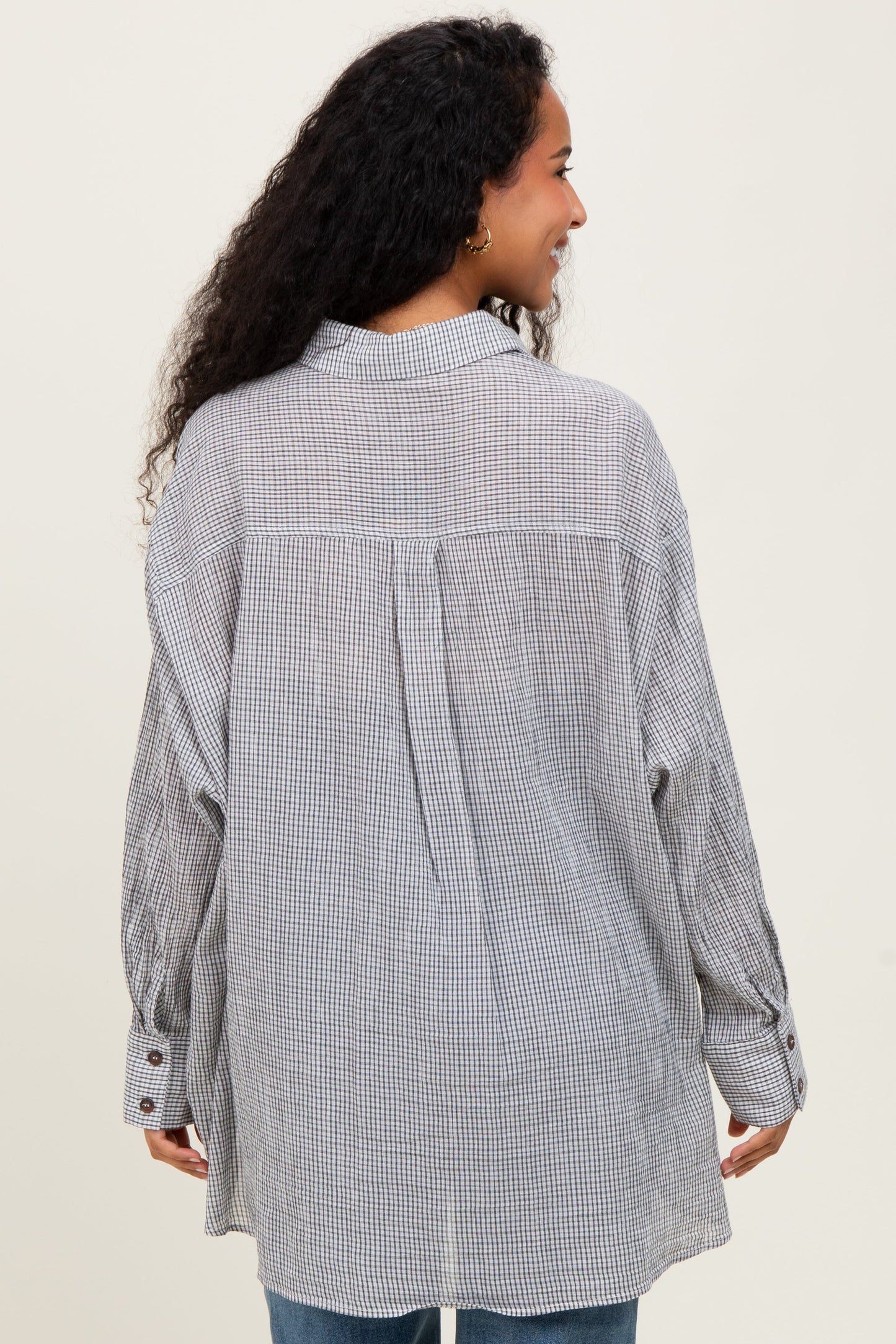 Black Checker Plaid Oversized Button Down Maternity Shirt