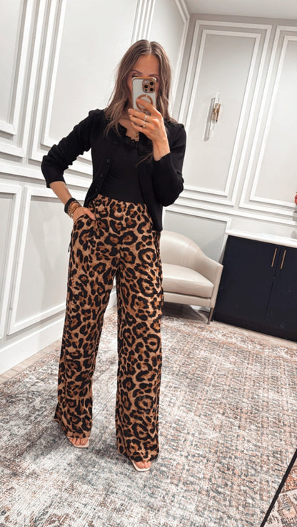 Leopard Print Waist Tie Pull On Pants