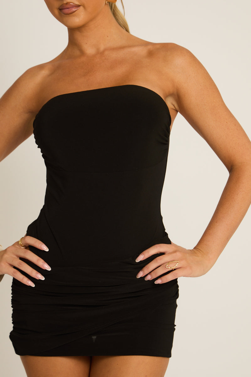 Black Bodysuit Bandeau Mini Dress - Bianca