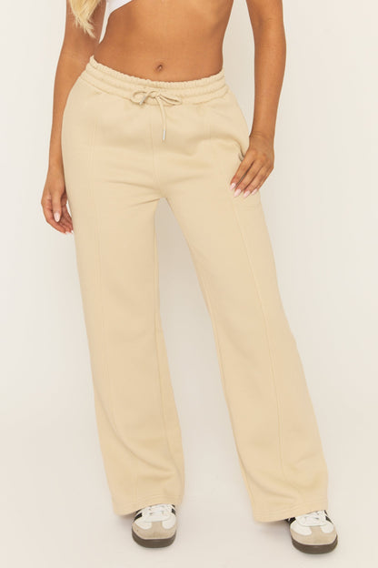 Beige Elasticated Waistband Wide Leg Joggers - Lakara