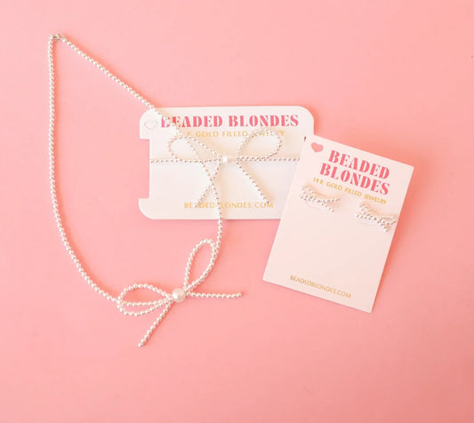 Silver Beaded Bow Necklace