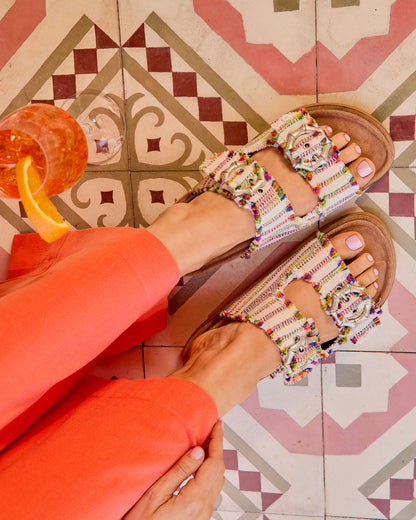 Brylee Textile Multi Color Stitch Buckle Sandals
