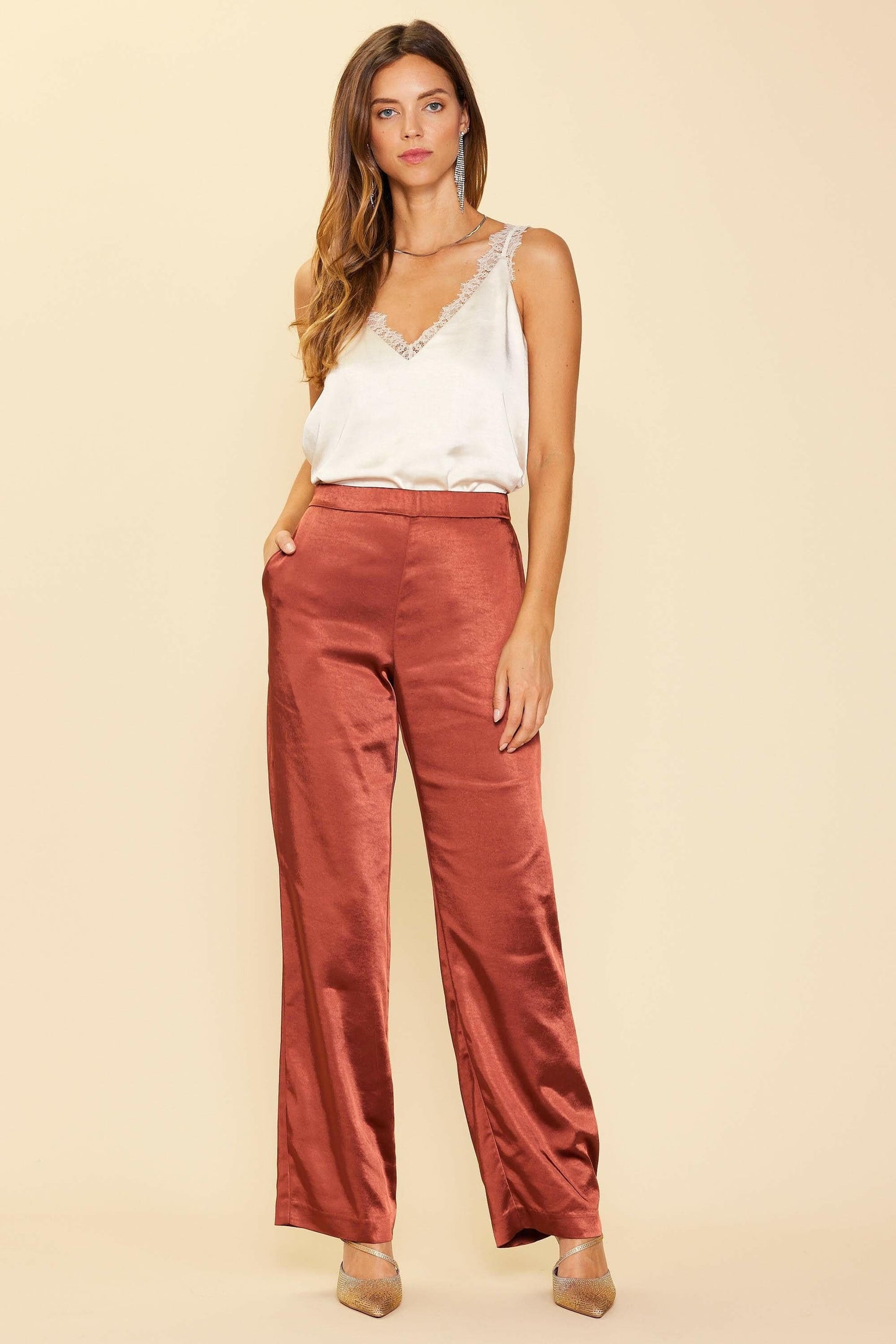 SATIN STRAIGHT LEG PANTS