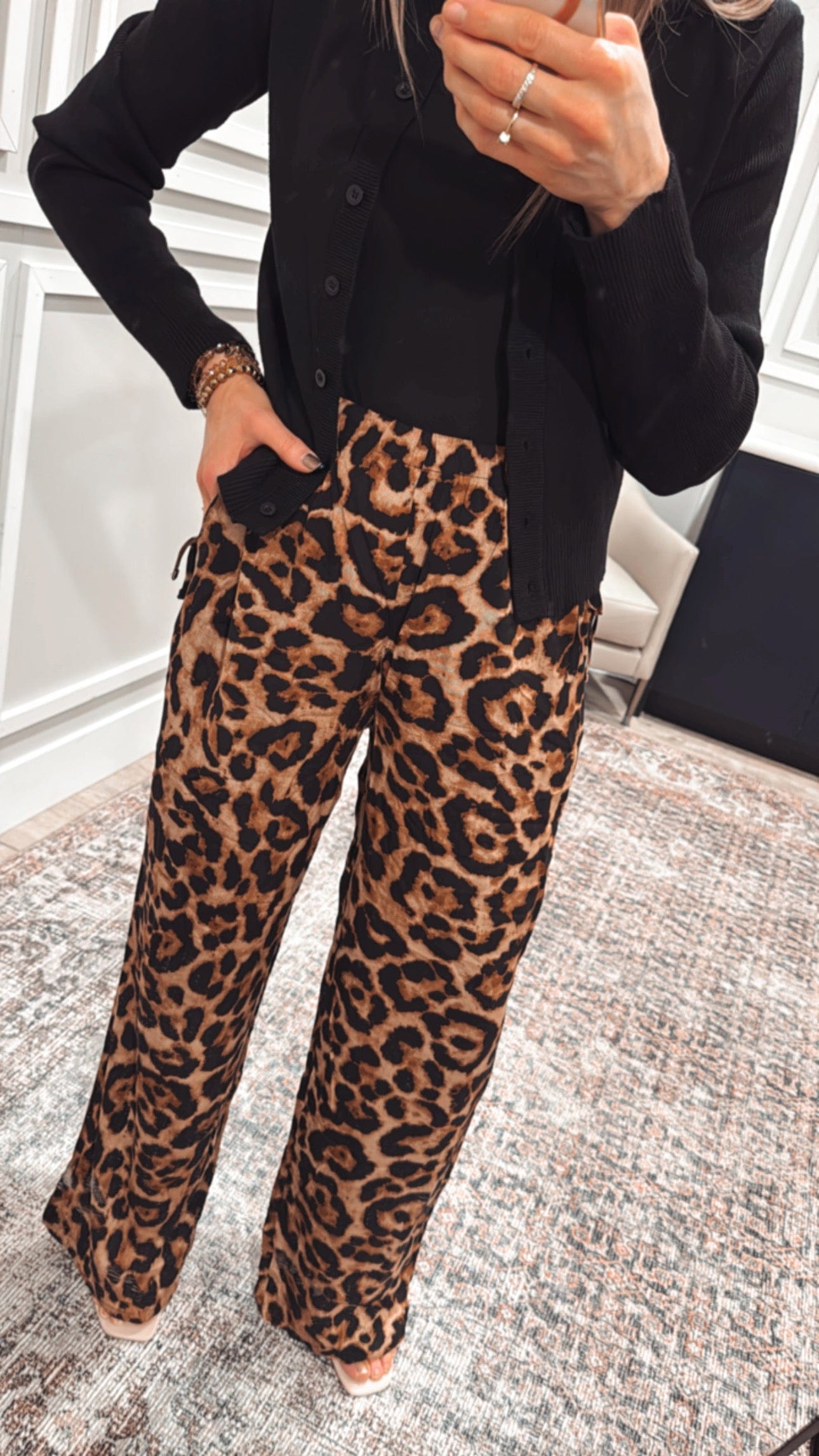 Leopard Print Waist Tie Pull On Pants