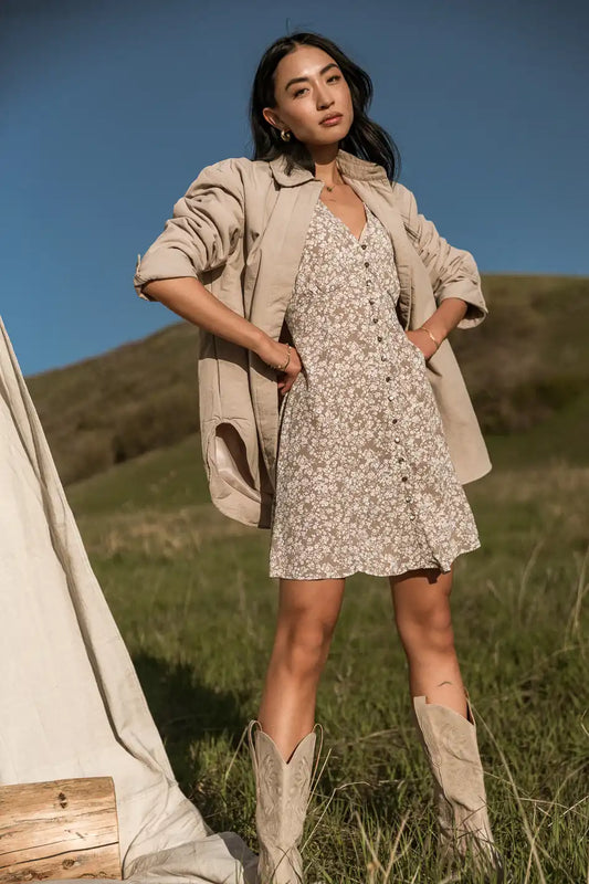 Abbie Floral Mini Dress in Taupe - FINAL SALE