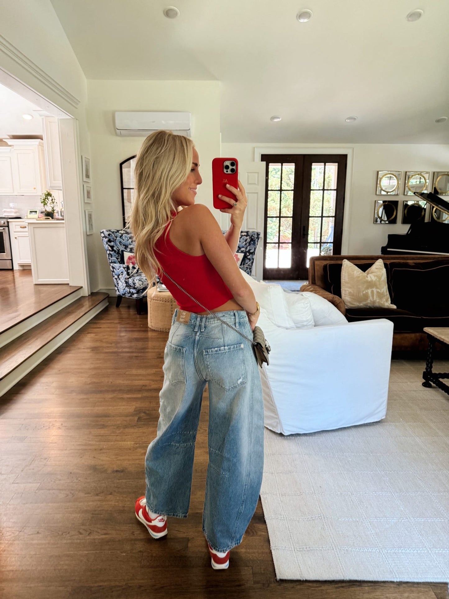 Good Luck Mid-Rise Barrel Jeans - Barnyard Blue FREE PEOPLE