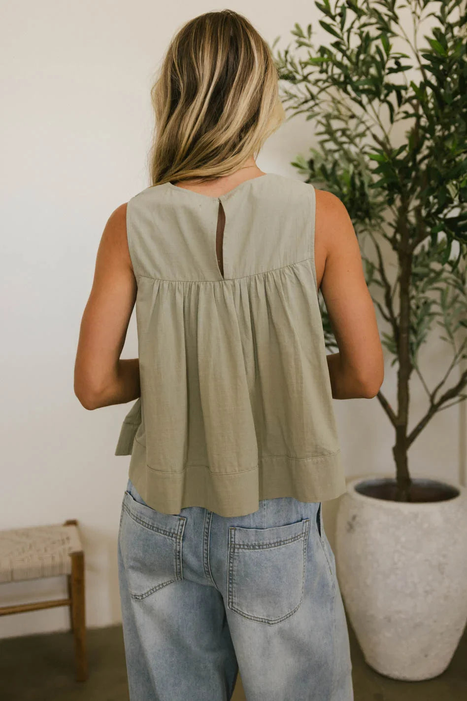 Ida Pleated Blouse in Olive - FINAL SALE
