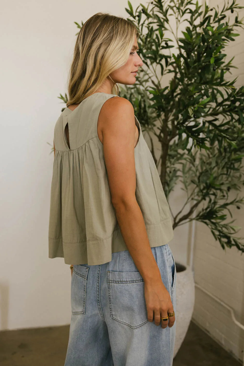 Ida Pleated Blouse in Olive - FINAL SALE