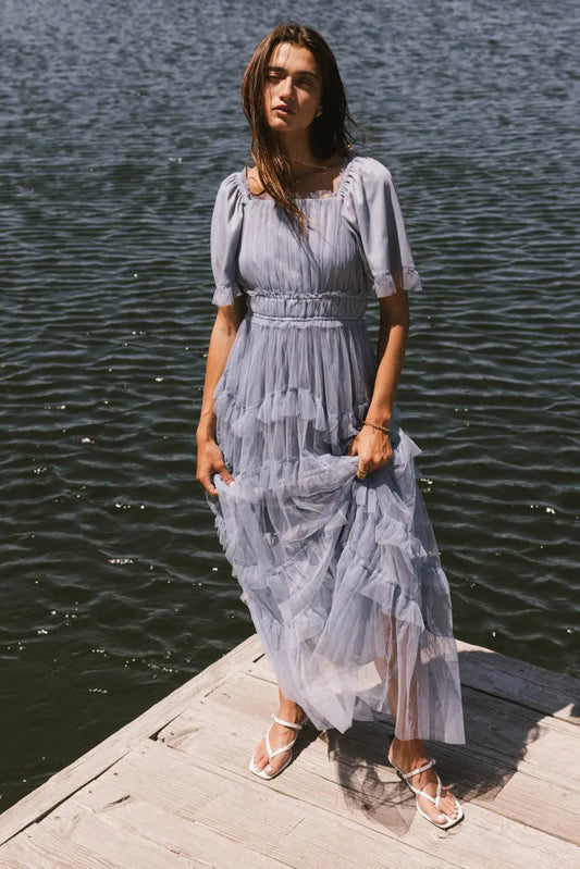 Eugena Ruffled Maxi Dress in Blue - FINAL SALE